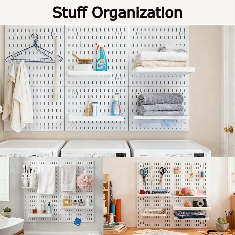 psler 4PCS Pegboard Wall Organizer White Peg Boards for Desk, Office & Gaming Setup Space-Saving Peg Board Kit with Hooks for Keys, Storage Box, Partition - Image 3